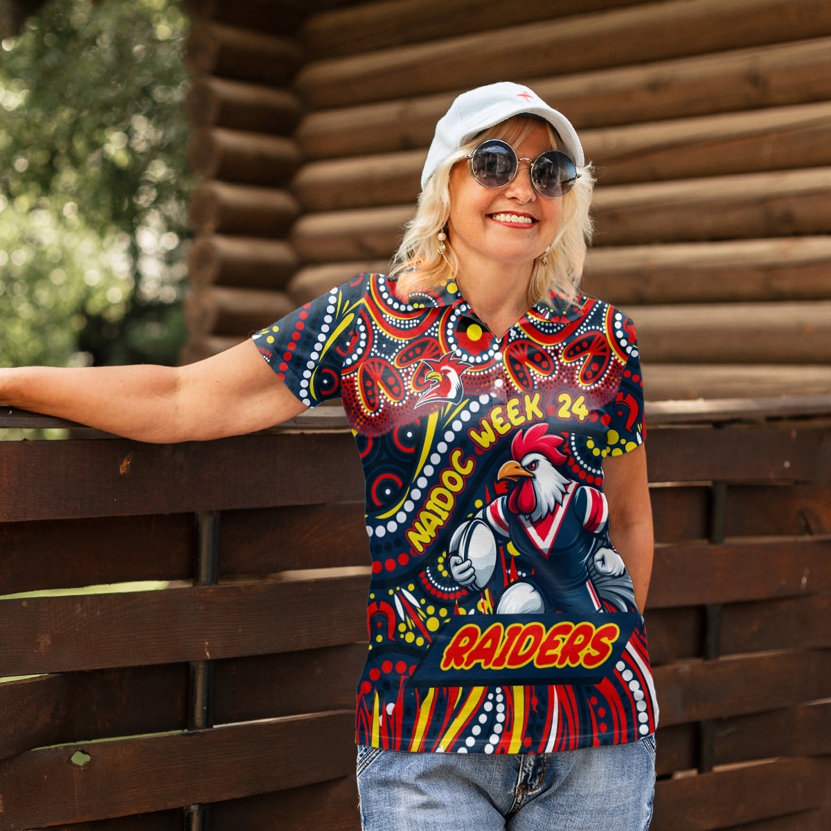 Custom Australia NAIDOC Week 2024 Women Polo Shirt Sydney Roosters Mascot Keep The Fire Burning