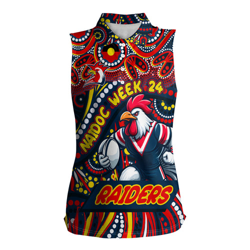 Custom Australia NAIDOC Week 2024 Women Sleeveless Polo Shirt Sydney Roosters Mascot Keep The Fire Burning