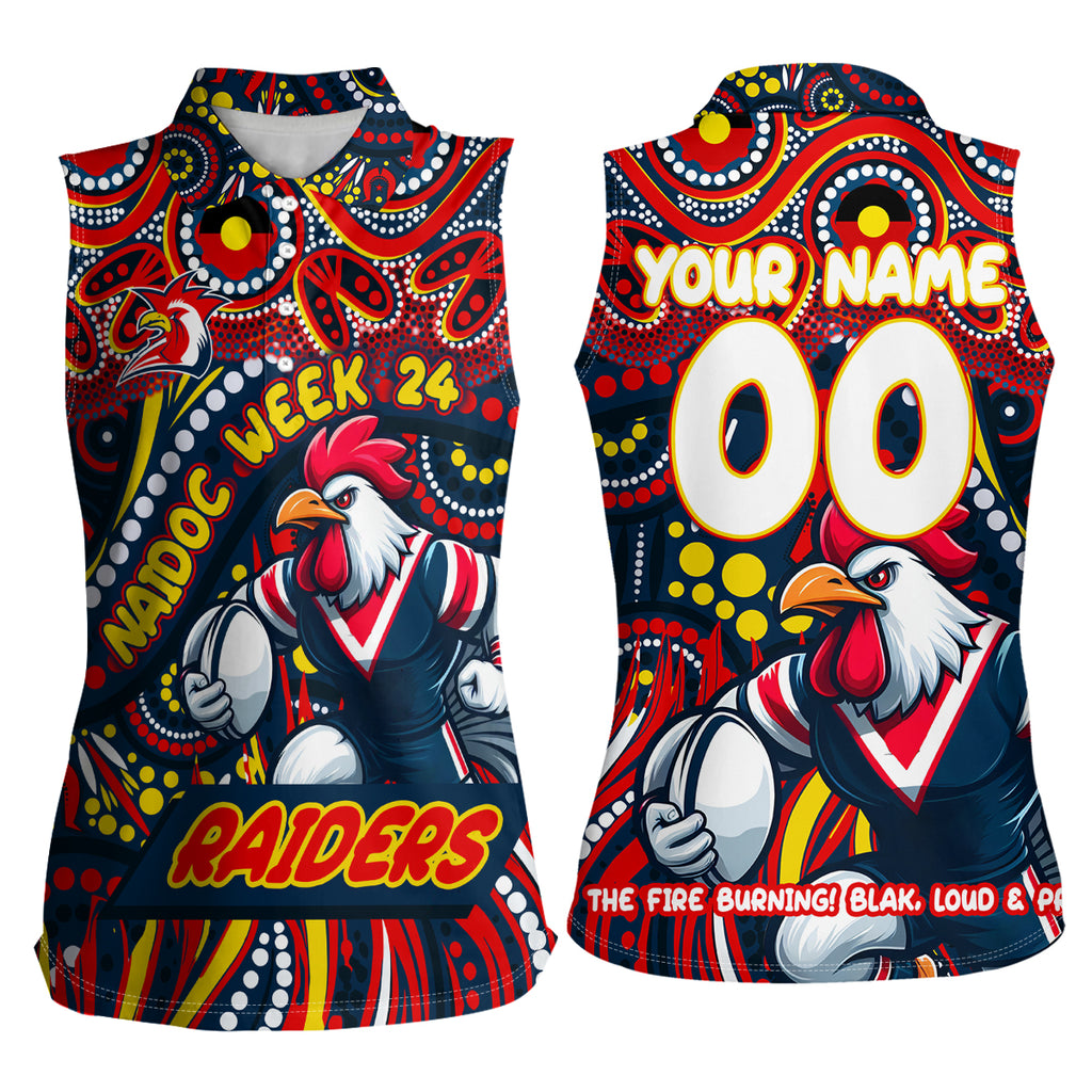 Custom Australia NAIDOC Week 2024 Women Sleeveless Polo Shirt Sydney Roosters Mascot Keep The Fire Burning