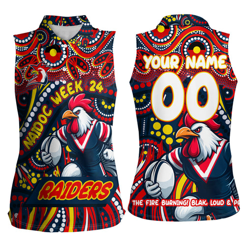 Custom Australia NAIDOC Week 2024 Women Sleeveless Polo Shirt Sydney Roosters Mascot Keep The Fire Burning