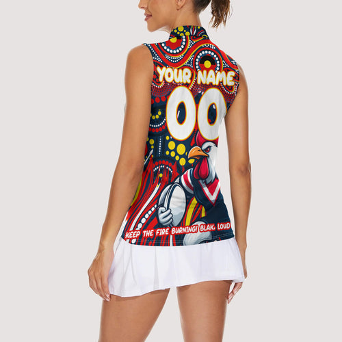 Custom Australia NAIDOC Week 2024 Women Sleeveless Polo Shirt Sydney Roosters Mascot Keep The Fire Burning