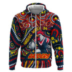 Custom Australia NAIDOC Week 2024 Zip Hoodie Sydney Roosters Mascot Keep The Fire Burning
