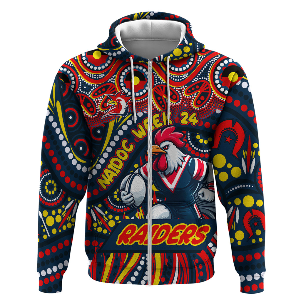 Custom Australia NAIDOC Week 2024 Zip Hoodie Sydney Roosters Mascot Keep The Fire Burning