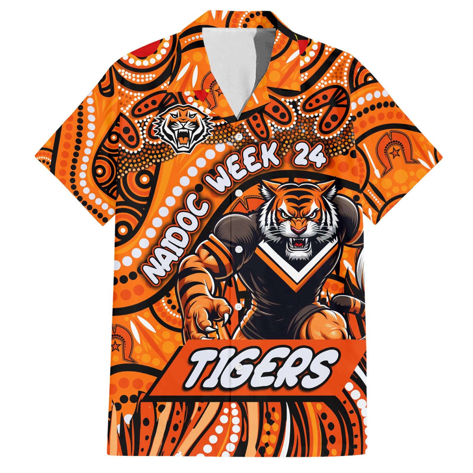 Custom Australia NAIDOC Week 2024 Hawaiian Shirt Wests Tigers Mascot Keep The Fire Burning