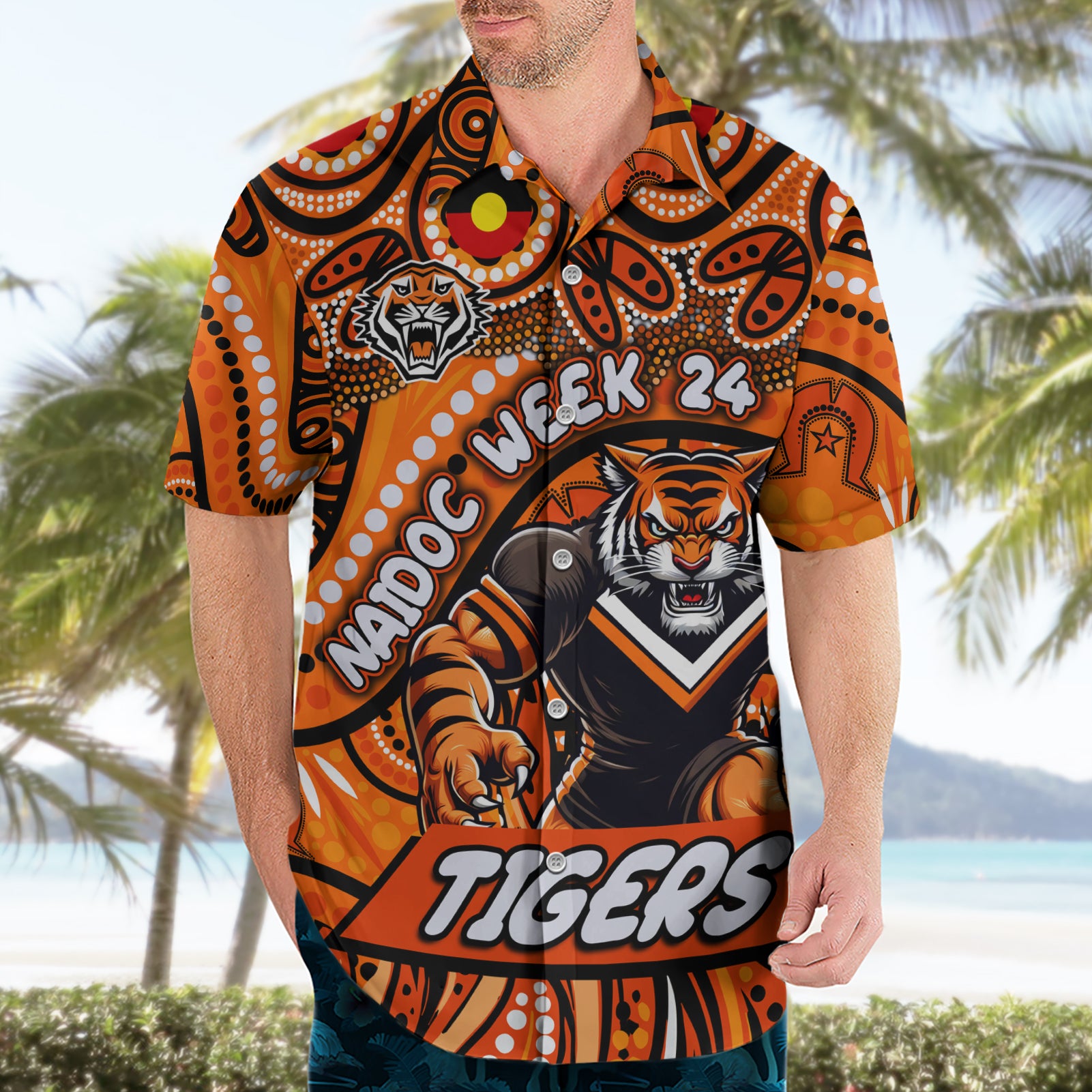Custom Australia NAIDOC Week 2024 Hawaiian Shirt Wests Tigers Mascot Keep The Fire Burning