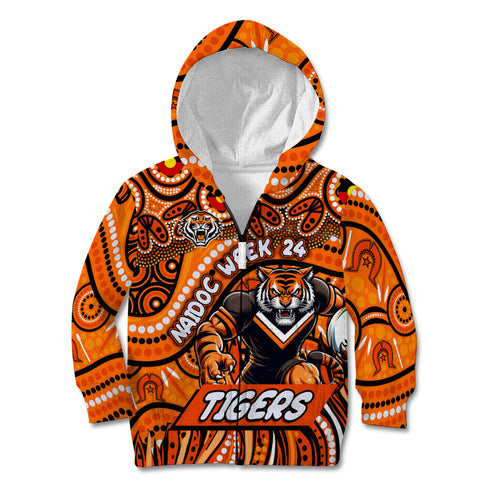 Custom Australia NAIDOC Week 2024 Kid Hoodie Wests Tigers Mascot Keep The Fire Burning