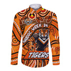 Custom Australia NAIDOC Week 2024 Long Sleeve Button Shirt Wests Tigers Mascot Keep The Fire Burning