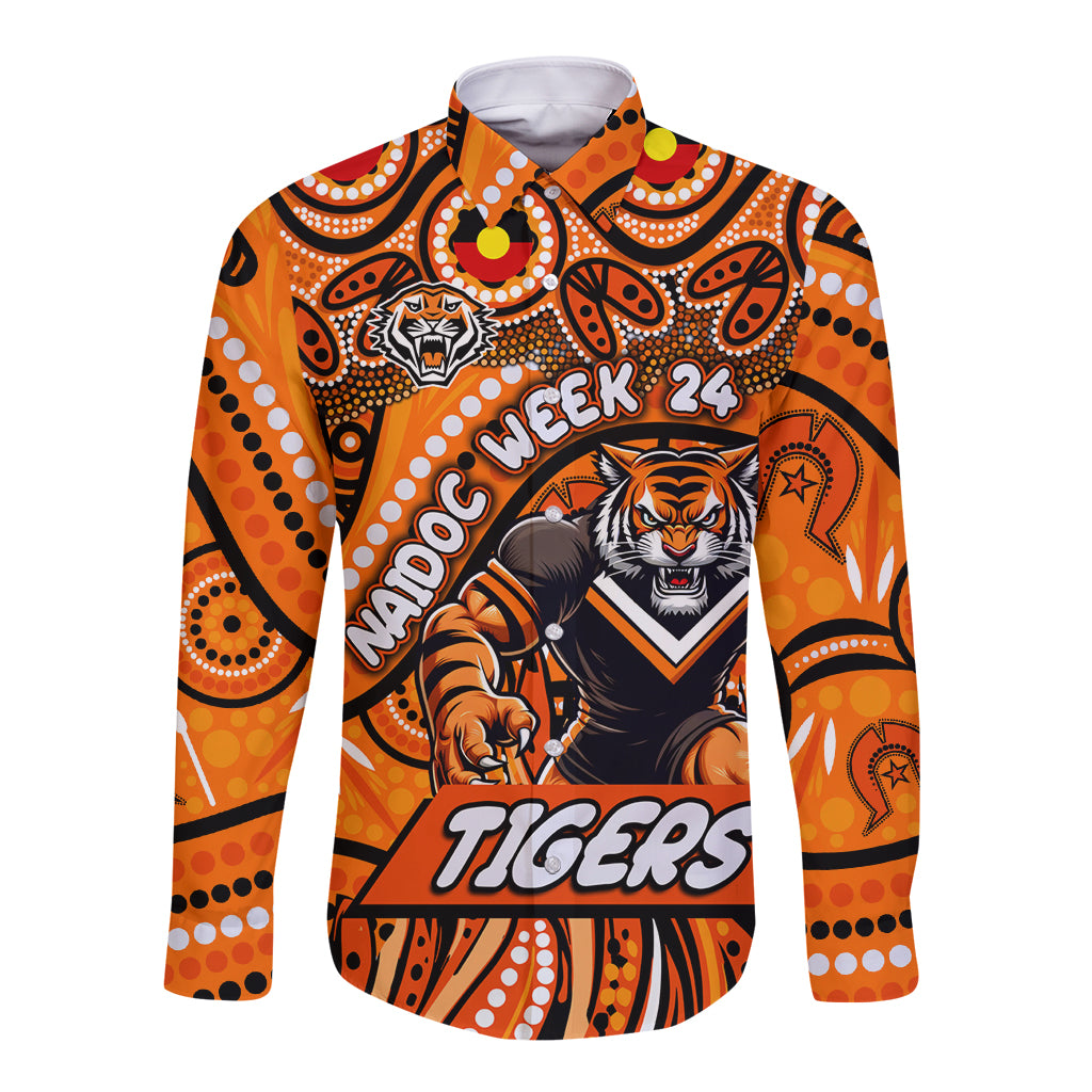 Custom Australia NAIDOC Week 2024 Long Sleeve Button Shirt Wests Tigers Mascot Keep The Fire Burning