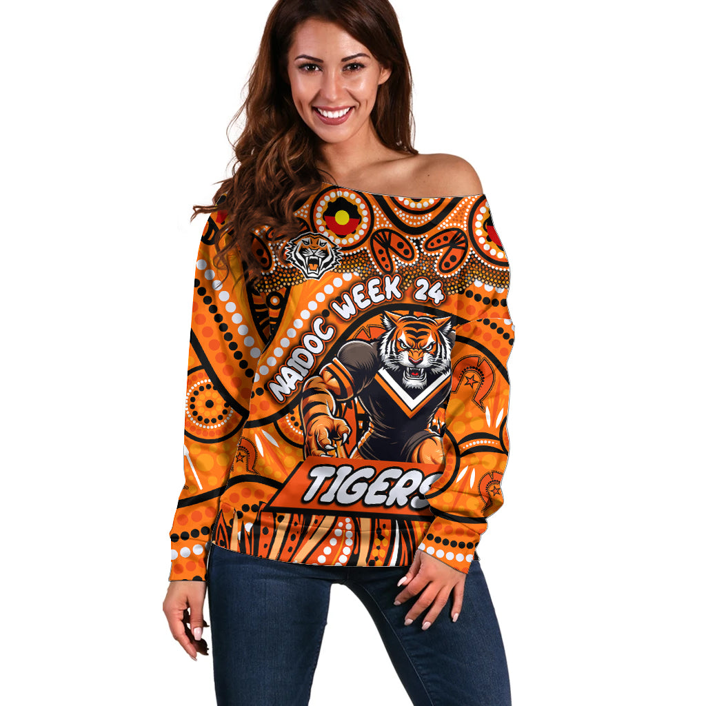 Custom Australia NAIDOC Week 2024 Off Shoulder Sweater Wests Tigers Mascot Keep The Fire Burning