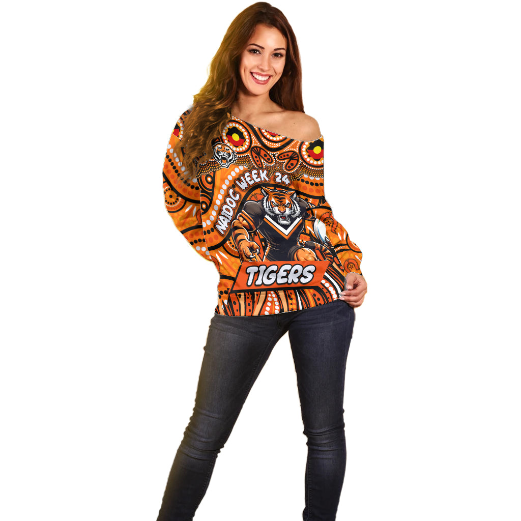 Custom Australia NAIDOC Week 2024 Off Shoulder Sweater Wests Tigers Mascot Keep The Fire Burning