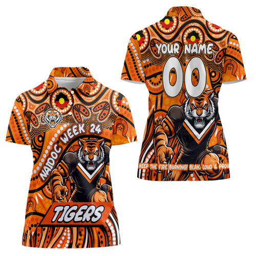Custom Australia NAIDOC Week 2024 Women Polo Shirt Wests Tigers Mascot Keep The Fire Burning