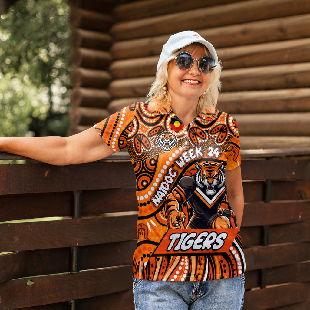 Custom Australia NAIDOC Week 2024 Women Polo Shirt Wests Tigers Mascot Keep The Fire Burning