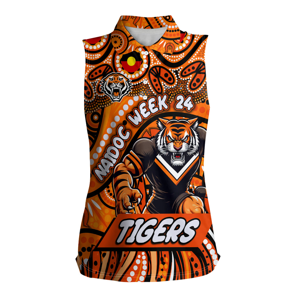 Custom Australia NAIDOC Week 2024 Women Sleeveless Polo Shirt Wests Tigers Mascot Keep The Fire Burning