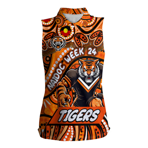 Custom Australia NAIDOC Week 2024 Women Sleeveless Polo Shirt Wests Tigers Mascot Keep The Fire Burning