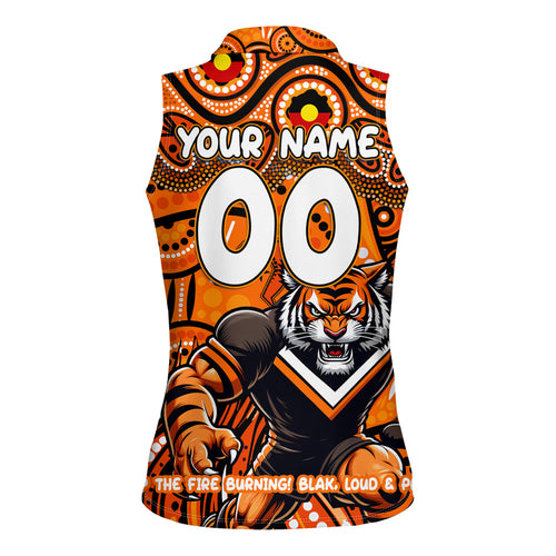Custom Australia NAIDOC Week 2024 Women Sleeveless Polo Shirt Wests Tigers Mascot Keep The Fire Burning