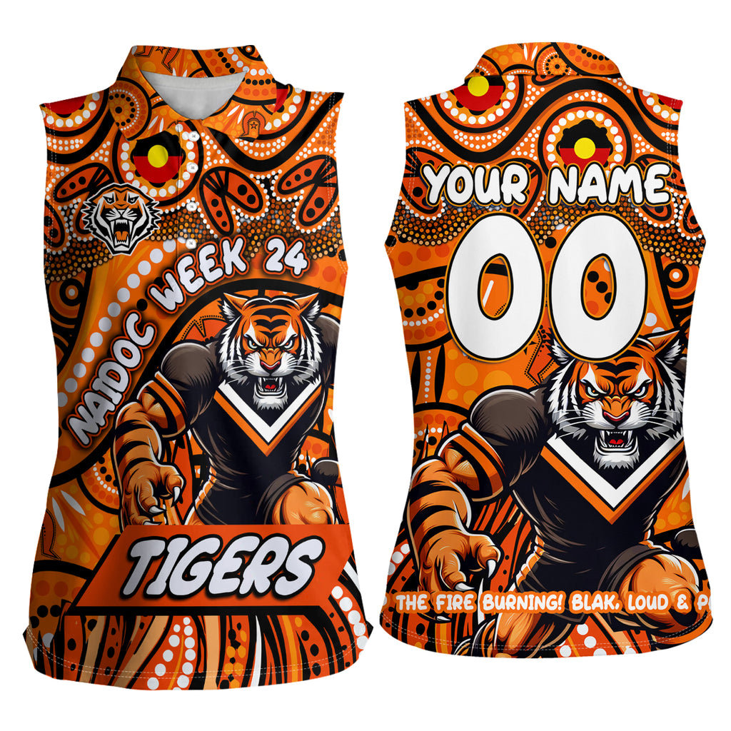Custom Australia NAIDOC Week 2024 Women Sleeveless Polo Shirt Wests Tigers Mascot Keep The Fire Burning