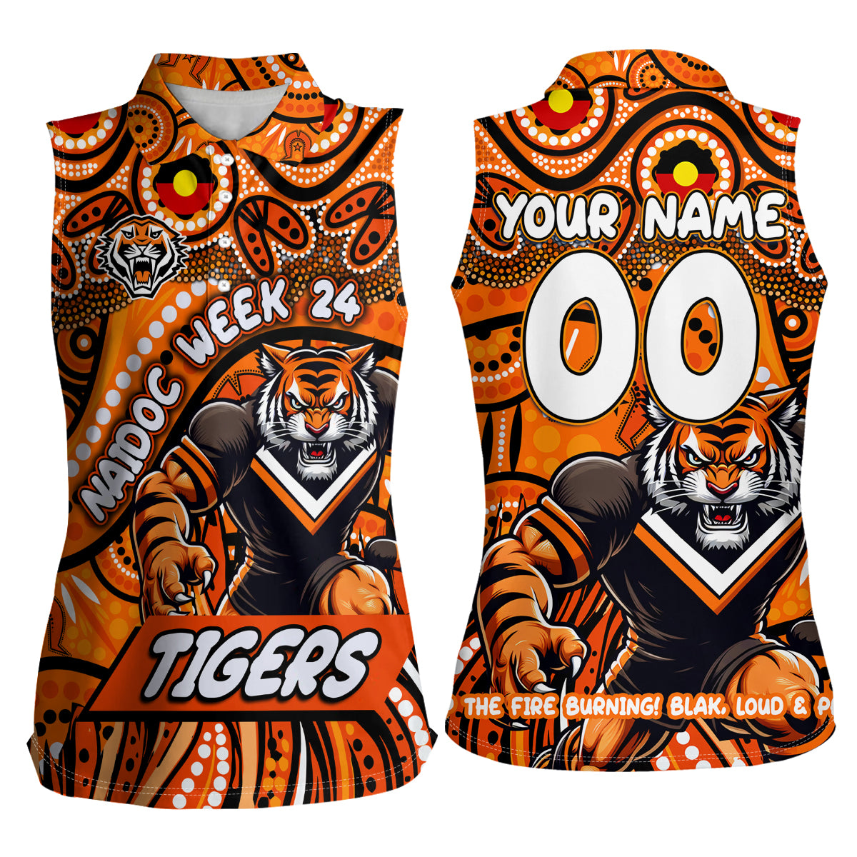 Custom Australia NAIDOC Week 2024 Women Sleeveless Polo Shirt Wests Tigers Mascot Keep The Fire Burning