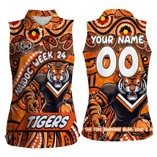 Custom Australia NAIDOC Week 2024 Women Sleeveless Polo Shirt Wests Tigers Mascot Keep The Fire Burning
