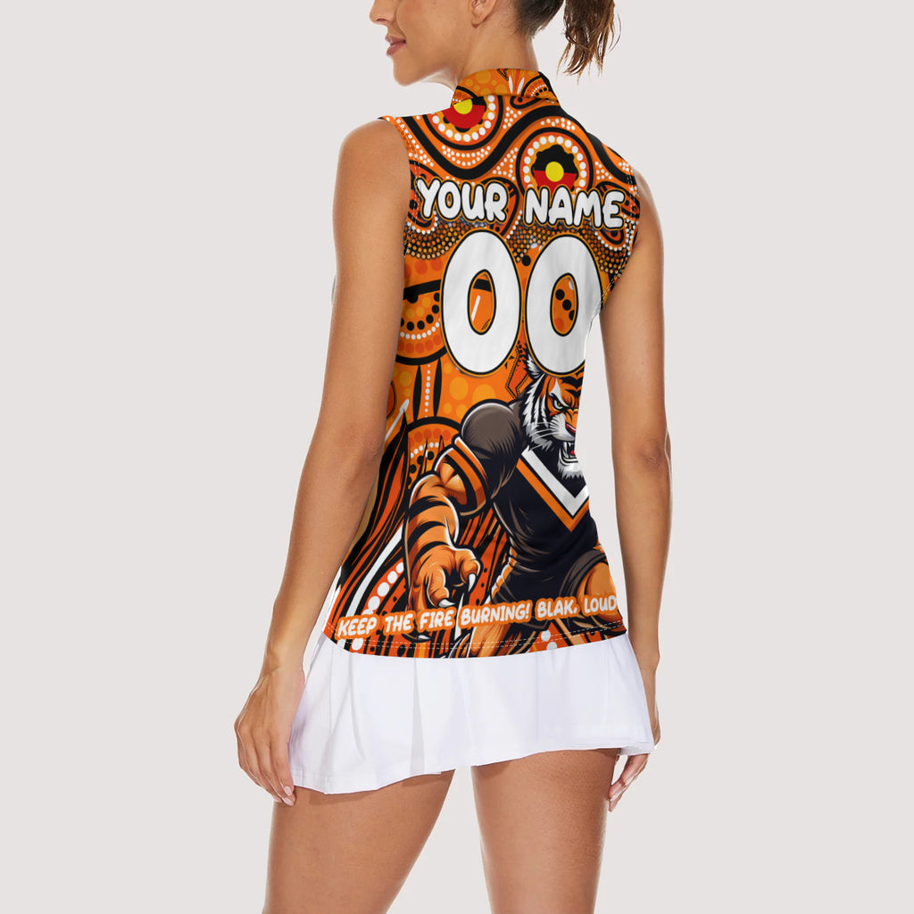 Custom Australia NAIDOC Week 2024 Women Sleeveless Polo Shirt Wests Tigers Mascot Keep The Fire Burning