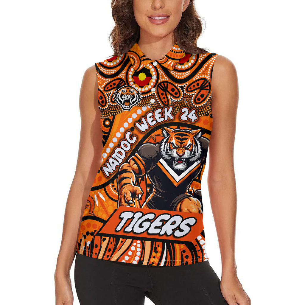 Custom Australia NAIDOC Week 2024 Women Sleeveless Polo Shirt Wests Tigers Mascot Keep The Fire Burning
