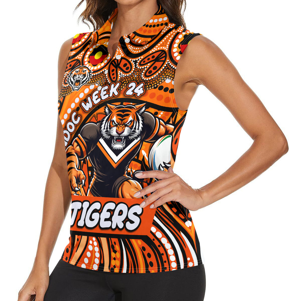 Custom Australia NAIDOC Week 2024 Women Sleeveless Polo Shirt Wests Tigers Mascot Keep The Fire Burning