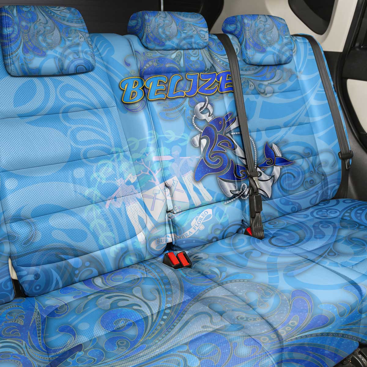 Ocean Spirit of Belize Back Car Seat Cover Anchored in Belizean Pride - Aussie Hoodie