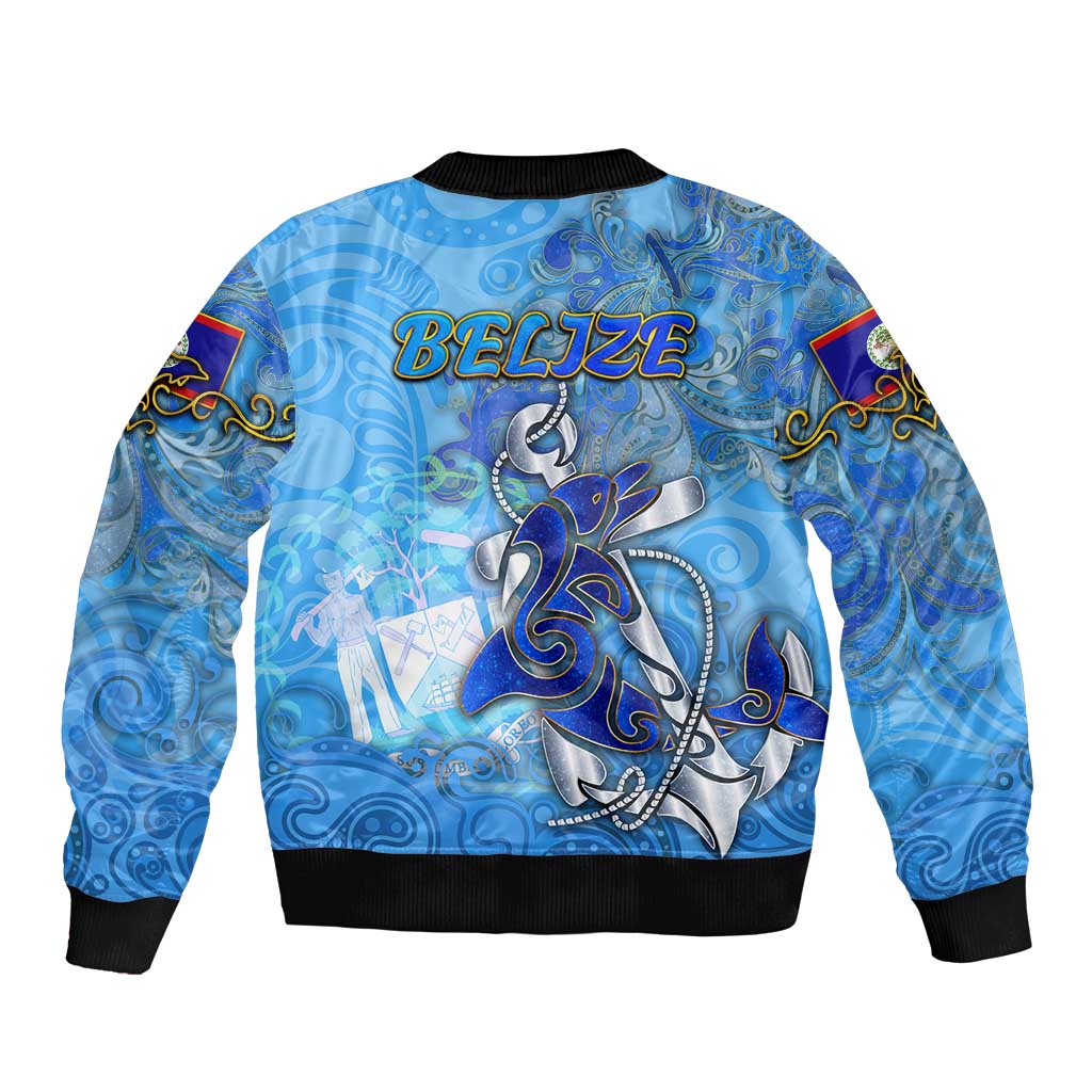 Ocean Spirit of Belize Bomber Jacket Anchored in Belizean Pride - Aussie Hoodie