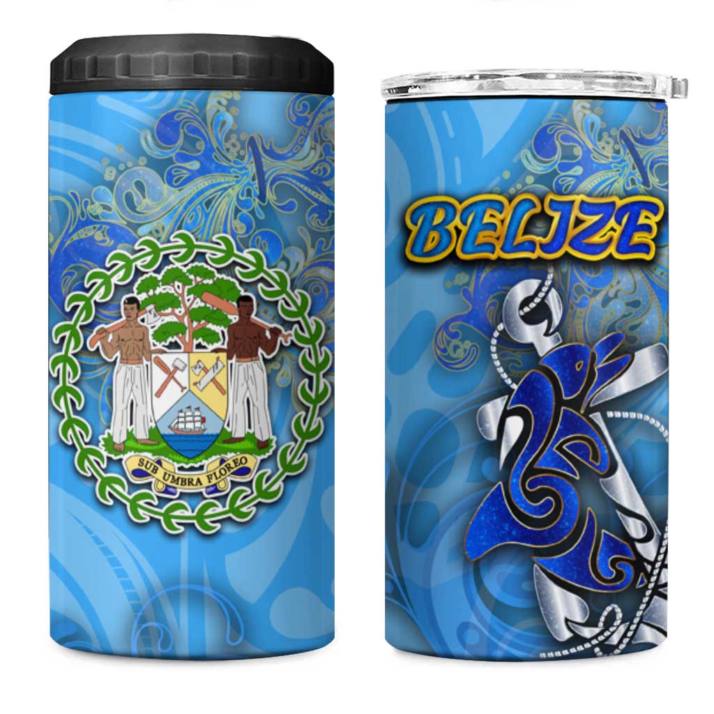 Ocean Spirit of Belize 4 in 1 Can Cooler Tumbler Anchored in Belizean Pride - Aussie Hoodie