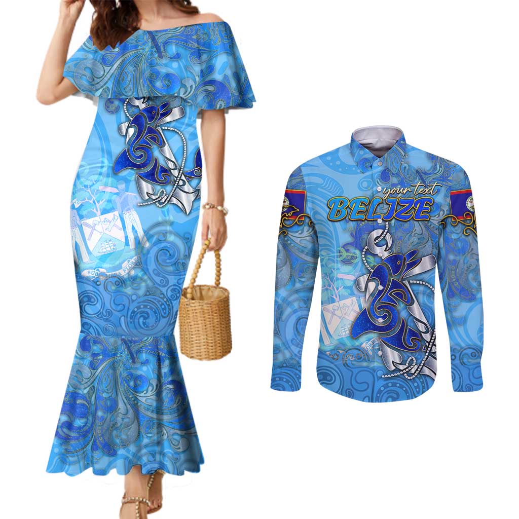 Ocean Spirit of Belize Couples Matching Mermaid Dress and Long Sleeve Button Shirt Anchored in Belizean Pride - Aussie Hoodie