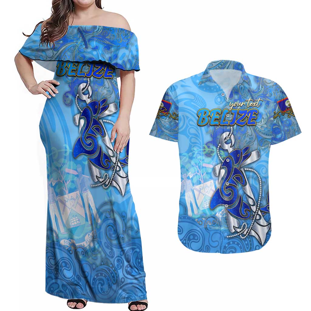 Ocean Spirit of Belize Couples Matching Off Shoulder Maxi Dress and Hawaiian Shirt Anchored in Belizean Pride - Aussie Hoodie