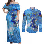 Ocean Spirit of Belize Couples Matching Off Shoulder Maxi Dress and Long Sleeve Button Shirt Anchored in Belizean Pride - Aussie Hoodie