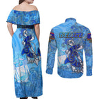 Ocean Spirit of Belize Couples Matching Off Shoulder Maxi Dress and Long Sleeve Button Shirt Anchored in Belizean Pride - Aussie Hoodie