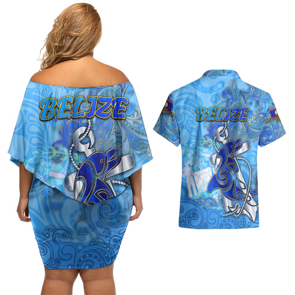 Ocean Spirit of Belize Couples Matching Off Shoulder Short Dress and Hawaiian Shirt Anchored in Belizean Pride - Aussie Hoodie