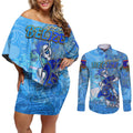 Ocean Spirit of Belize Couples Matching Off Shoulder Short Dress and Long Sleeve Button Shirt Anchored in Belizean Pride - Aussie Hoodie