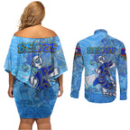 Ocean Spirit of Belize Couples Matching Off Shoulder Short Dress and Long Sleeve Button Shirt Anchored in Belizean Pride - Aussie Hoodie