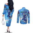 Ocean Spirit of Belize Couples Matching Off The Shoulder Long Sleeve Dress and Long Sleeve Button Shirt Anchored in Belizean Pride - Aussie Hoodie
