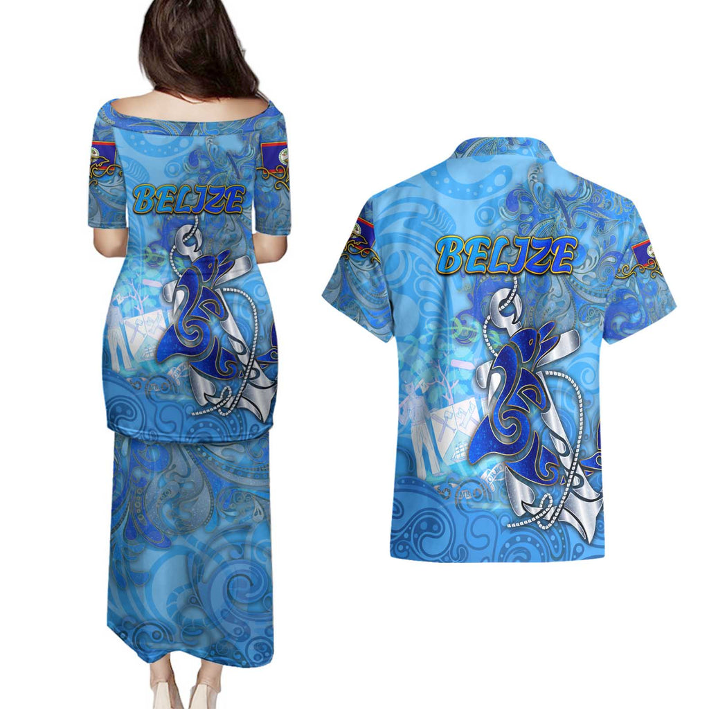 Ocean Spirit of Belize Couples Matching Puletasi and Hawaiian Shirt Anchored in Belizean Pride - Aussie Hoodie