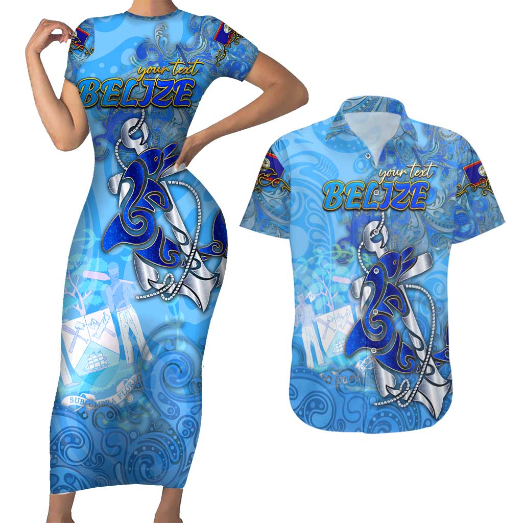 Ocean Spirit of Belize Couples Matching Short Sleeve Bodycon Dress and Hawaiian Shirt Anchored in Belizean Pride - Aussie Hoodie