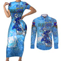 Ocean Spirit of Belize Couples Matching Short Sleeve Bodycon Dress and Long Sleeve Button Shirt Anchored in Belizean Pride - Aussie Hoodie