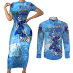 Ocean Spirit of Belize Couples Matching Short Sleeve Bodycon Dress and Long Sleeve Button Shirt Anchored in Belizean Pride - Aussie Hoodie