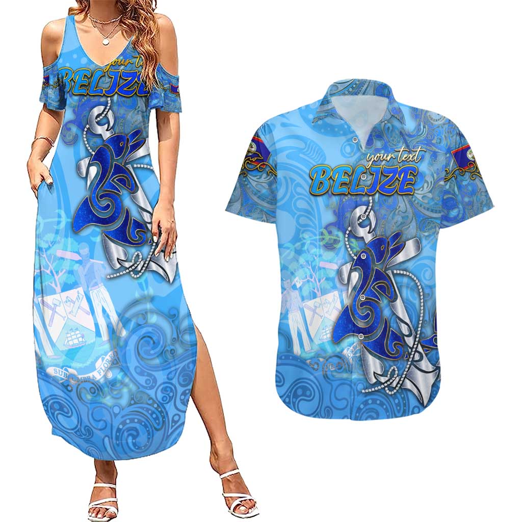 Ocean Spirit of Belize Couples Matching Summer Maxi Dress and Hawaiian Shirt Anchored in Belizean Pride - Aussie Hoodie