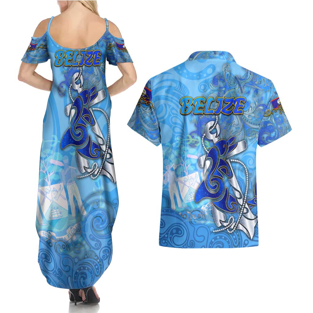 Ocean Spirit of Belize Couples Matching Summer Maxi Dress and Hawaiian Shirt Anchored in Belizean Pride - Aussie Hoodie