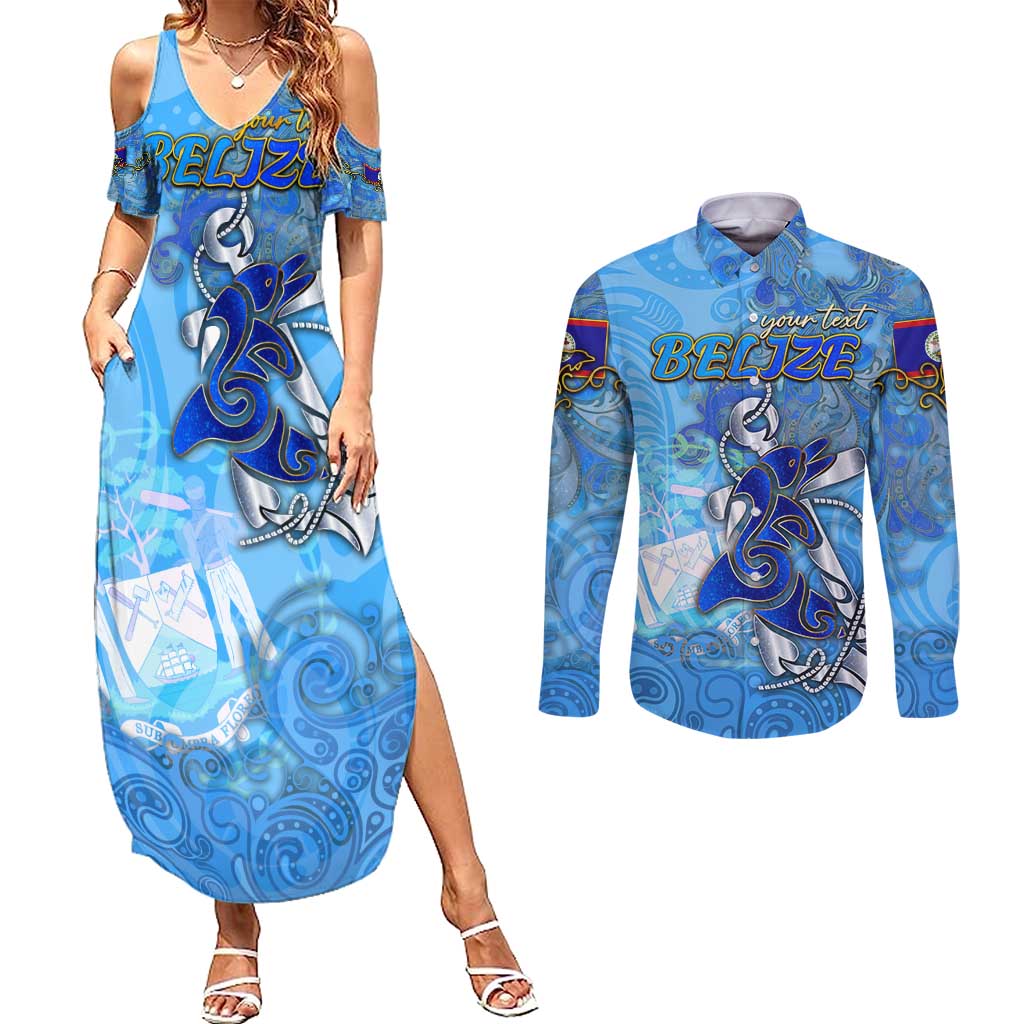 Ocean Spirit of Belize Couples Matching Summer Maxi Dress and Long Sleeve Button Shirt Anchored in Belizean Pride - Aussie Hoodie