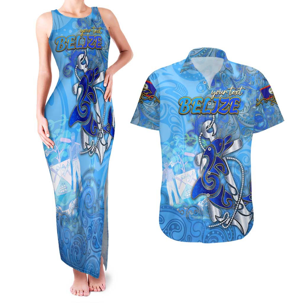 Ocean Spirit of Belize Couples Matching Tank Maxi Dress and Hawaiian Shirt Anchored in Belizean Pride - Aussie Hoodie