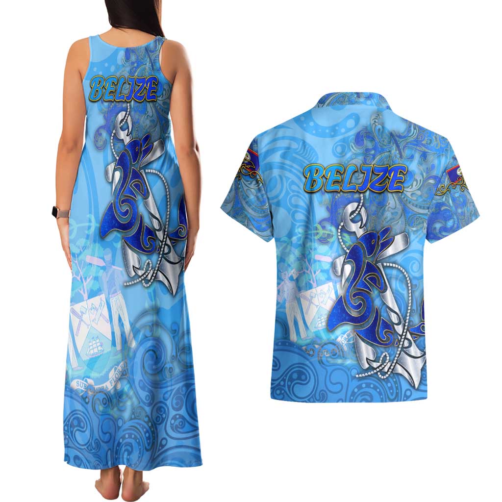 Ocean Spirit of Belize Couples Matching Tank Maxi Dress and Hawaiian Shirt Anchored in Belizean Pride - Aussie Hoodie