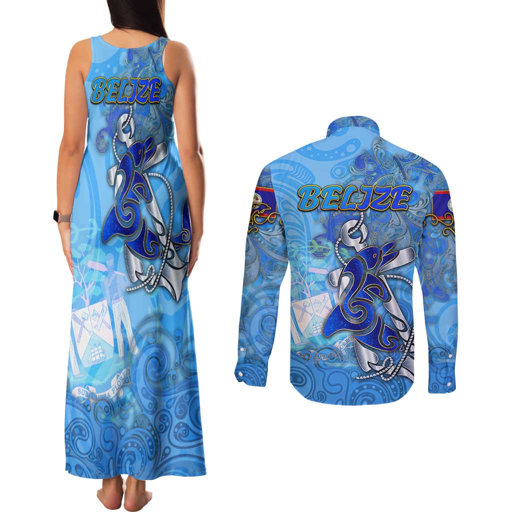 Ocean Spirit of Belize Couples Matching Tank Maxi Dress and Long Sleeve Button Shirt Anchored in Belizean Pride - Aussie Hoodie