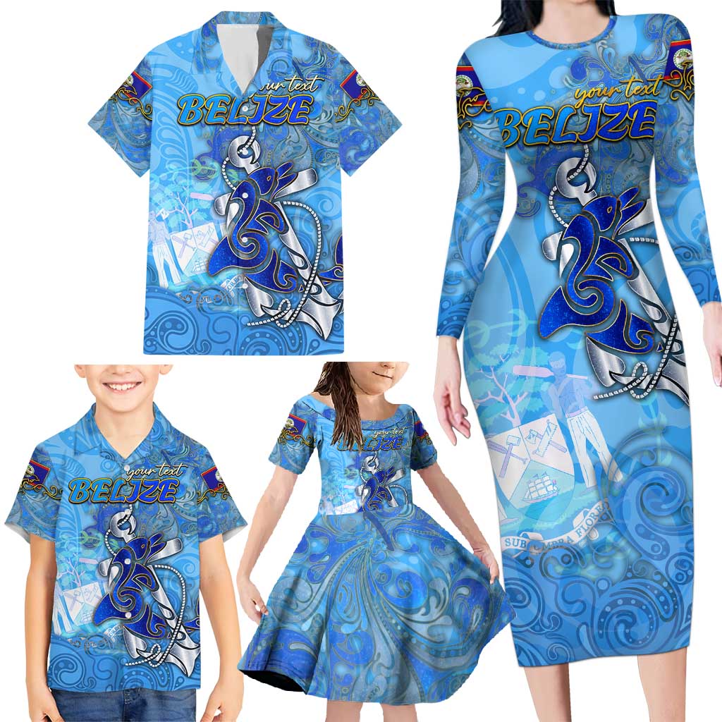 Ocean Spirit of Belize Family Matching Long Sleeve Bodycon Dress and Hawaiian Shirt Anchored in Belizean Pride - Aussie Hoodie