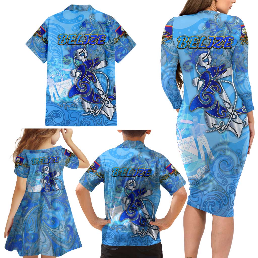 Ocean Spirit of Belize Family Matching Long Sleeve Bodycon Dress and Hawaiian Shirt Anchored in Belizean Pride - Aussie Hoodie