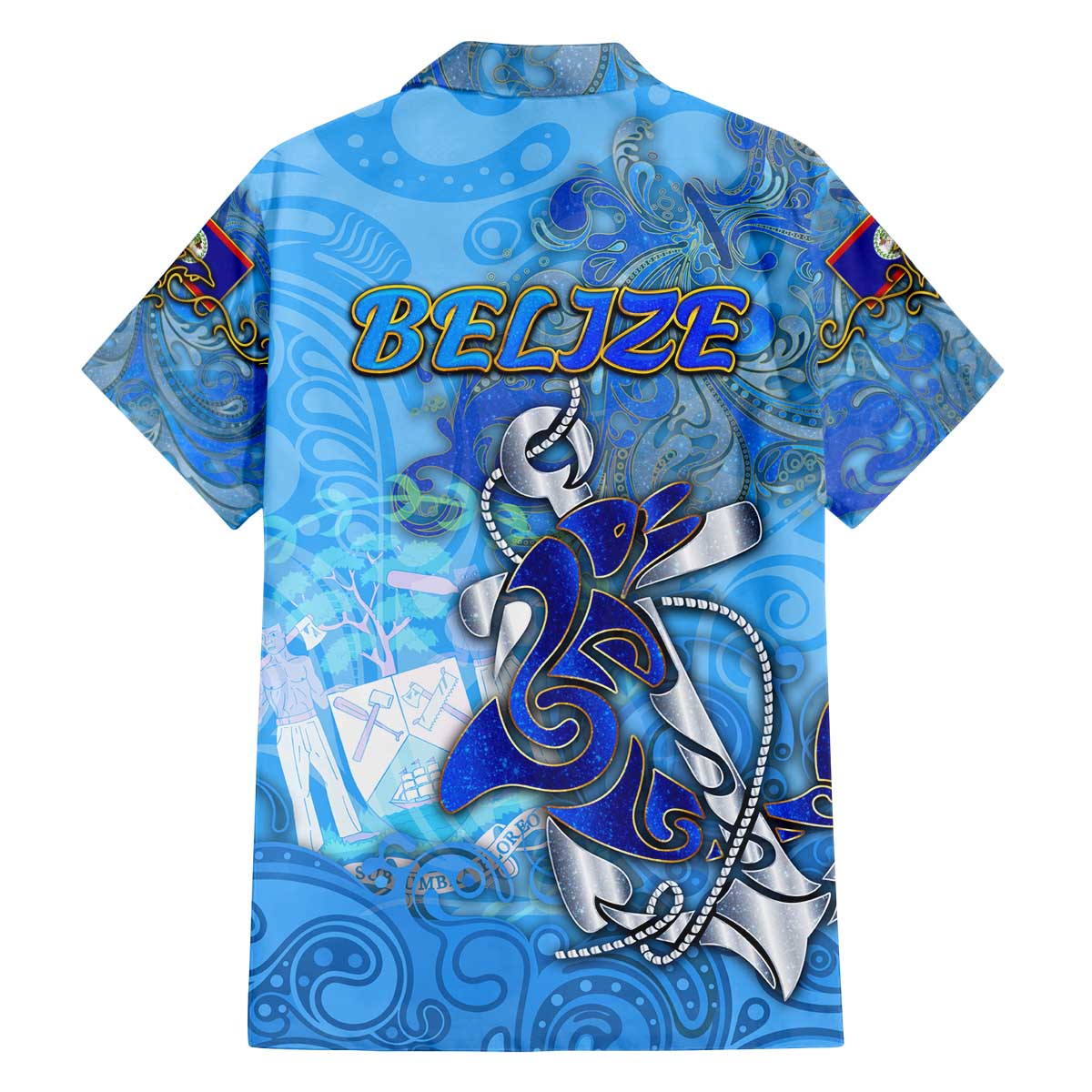 Ocean Spirit of Belize Family Matching Off The Shoulder Long Sleeve Dress and Hawaiian Shirt Anchored in Belizean Pride - Aussie Hoodie