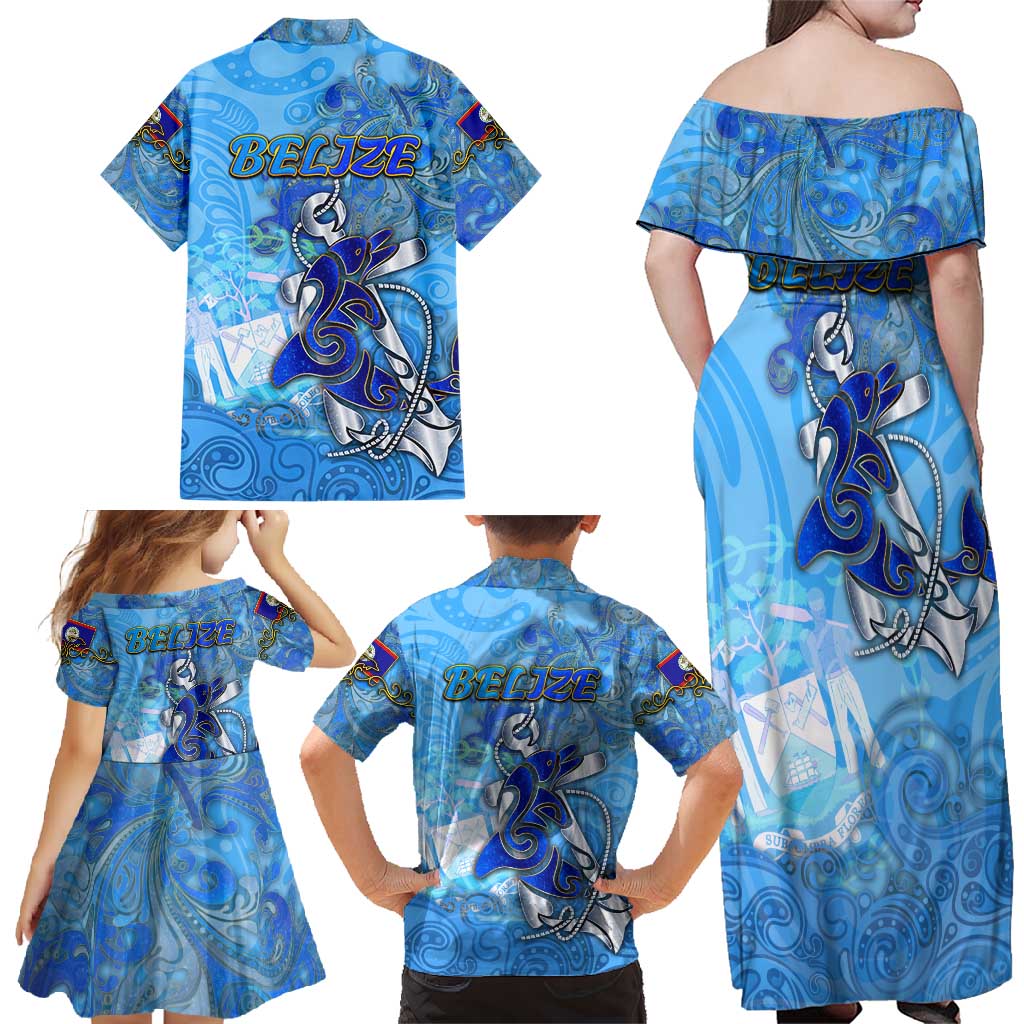Ocean Spirit of Belize Family Matching Off Shoulder Maxi Dress and Hawaiian Shirt Anchored in Belizean Pride - Aussie Hoodie